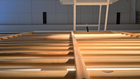 Gymnastic-hall-with-wooden-equipment-with-sunshine-in-time-lapse-view