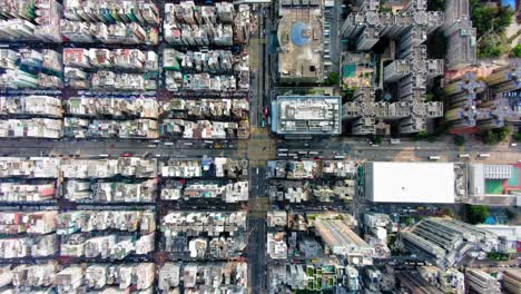 Edificios-Y-Tráfico-Del-Centro-De-Hong-Kong,-Vista-Aérea-A-Gran-Altura