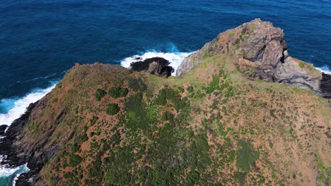 Mokulua-Islands-Oahu-Hawaii,-4K-aerial-view-of-volcanic-island-landscape