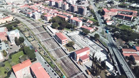 Aerial-view-of-Train-Station-in-Livorno,-Tuscany