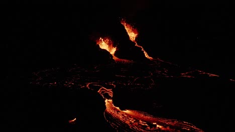 Perfect-night-shot-of-Iceland-volcano-erupting-with-viscous-magma