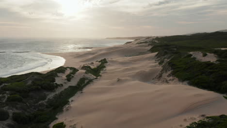 Scenic-View-Of-Sardinia-Bay-Beach-With-Sand-Dunes-At-Sunrise-In-Port-Elizabeth,-South-Africa
