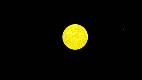 Animation-Einer-Großen-Gelben,-Hellen-Sonnenkugel,-Die-Auf-Schwarzem-Hintergrund-Isoliert-Ist