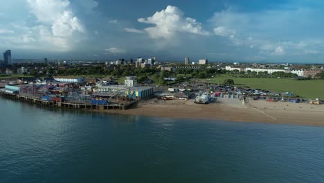 Panorama-Of-The-Hovercraft-Terminal-And-The-High-Rise-Buildings-At-The-Seashore-At-Portsmouth,-South-East-England