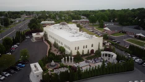 Aerial-view-towards-Merion-Cinnaminson-wedding-hotel-venue-shiny-domed-skylight-ballroom-rooftop