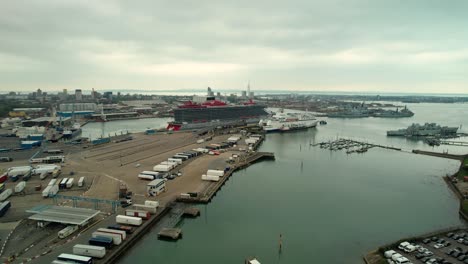 Cruise-Ships,-Yachts,-And-Boats-Docked-At-The-Harbour-Of-Portsmouth-In-United-Kingdom