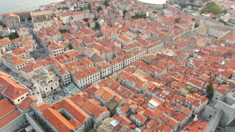Aerial-view-over-Dubrovnik-Old-Town-during-sunset-on-the-coast-of-Adriatic-Sea,-Dalmatia,-Croatia