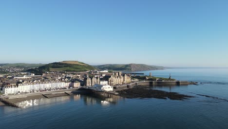 Aberystwyth-Seaside-town-and-beach-Wales-summer-evening-UK-aerial-footage