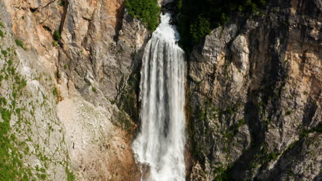 Panorama-Of-Boka-Waterfall-Flowing-On-A-Limestone-Cliff-In-Slovenia