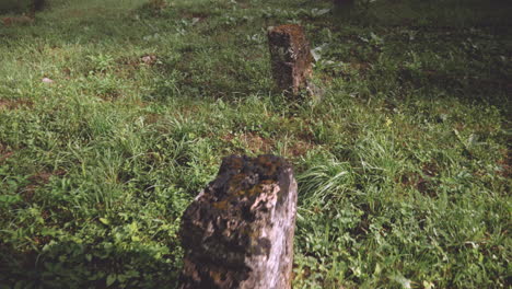 Ein-Alter-Alter-Friedhof-Mit-Grabsteinen,-Nahaufnahme