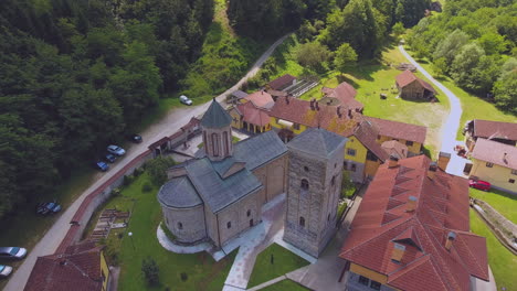 An-art-of-beauty-of-any-Christian-institute,-The-Monastery-of-Rača-,-situated-in-the-vicinity-of-Bajina-Bašta,-an-amazing-beautiful-green-town-in-western-Serbia