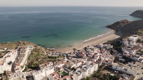 Panoramic-view-of-Burgau-beach-and-seaside-town,-Algarve