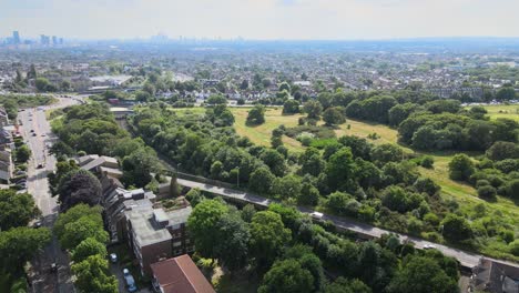 Leyton-Flats-with-London-skyline-in-background-drone-footage