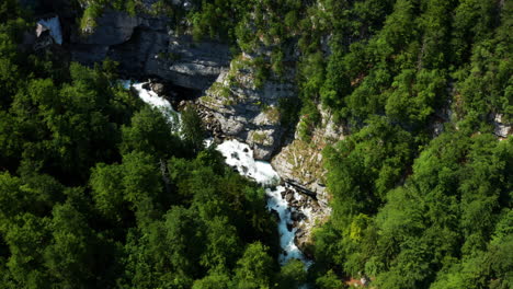 Fließendes-Wasser-Des-Savica-wasserfalls,-Umgeben-Von-Grünen-Wäldern-Im-Nordwesten-Sloweniens