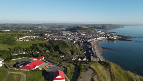 Aberystwyth-Seaside-town-viewed-from-cliff-railway-Wales-UK-aerial-footage