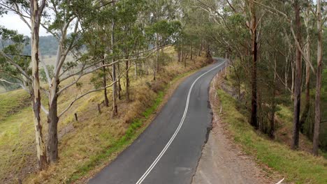 Camino-Sinuoso-Vacío-A-Través-Del-Bosque-De-Montaña-En-La-Región-De-La-Costa-Del-Sol,-Queensland,-Australia