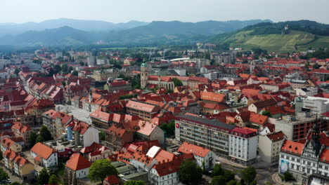 Medieval-Townscape-Of-Maribor-With-A-View-Of-Calvary-Hill-In-Slovenia