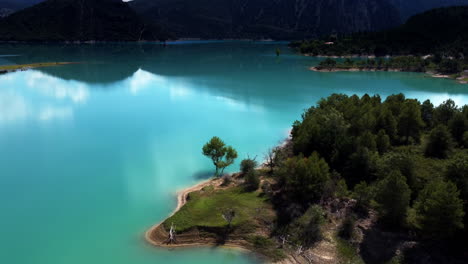 Dreamlike-turquoise-Mediano-reservoir-Huesca-Spain-aerial