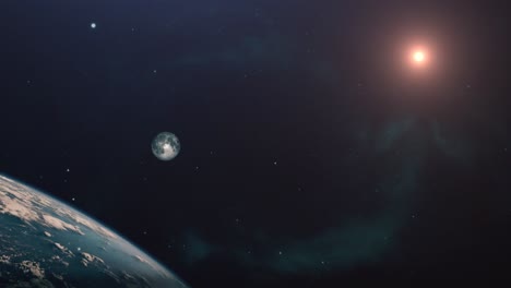 Planeta-Tierra-Luna-Y-Estrellas-Brillantes-Que-Brillan-En-El-Espacio