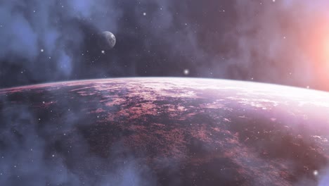 Planet-Erde-Sonnenuntergang-Und-Mond-Im-Weltraum