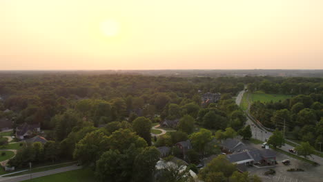 Pan-to-the-left-over-a-beautiful-neighborhood-at-sunset-in-Town-and-Country-in-St