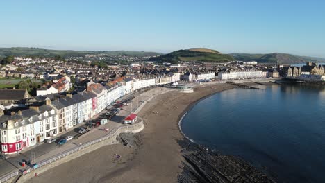 Aberystwyth-Seaside-town-and-beach-summer-evening-Wales-UK-aerial-footage