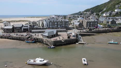 Barmouth-Quay-and-harbour-North-Wales,-UK-aerial-footage