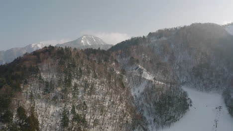 Panorama-Des-Schneebedeckten-Skigebiets-Mit-Seilbahnen-In-Okuhida-Hirayu,-Takayama,-Japan