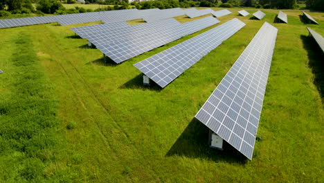 Solar-Panels-On-Farm---Aerial-View-Of-Solar-Panels-Absorbing-Sunligtht-Into-Electricity