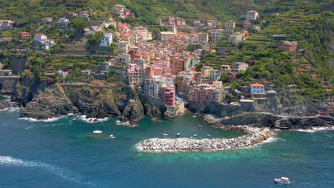 Aerial-4K-footage-of-Riomaggiore,-Cinque-Terre-in-Italy