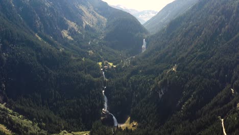 Aerial-view-of-Krimml-Waterfalls-in-summer-day,-Land-Salzburg,-Austria