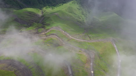 Downward-angle-cinematic-drone-shot-of-one-of-the-world's-most-dangerous-roads,-the-Abano-Pass-in-Tusheti-Georgia
