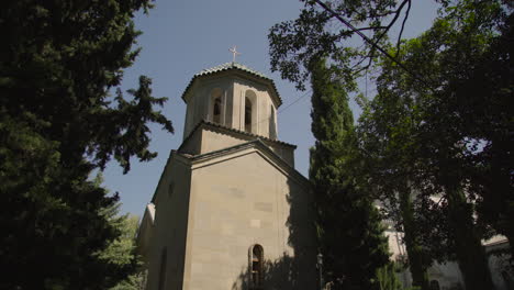 A-low-angle-cinematic-view-of-The-Sioni-Cathedral-of-the-Georgian-Orthodox-cathedral-in-Tbilisi