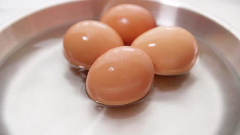 Cuatro-Huevos-De-Gallina-En-El-Agua-Del-Plato