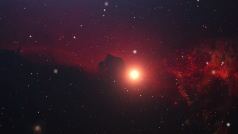 Helles-Licht-Und-Rote-Nebelwolken,-Die-Im-Universum-Schweben