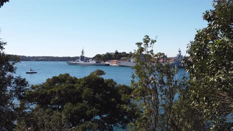 Navy-Ships-Anchored-At-The-Harbour-In-Potts-Point-In-Sydney,-New-South-Wales
