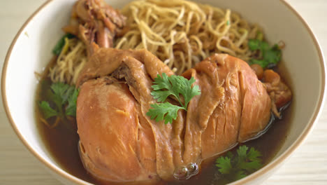 Noodles-with-Braised-Chicken-in-Brown-Soup-Bowl---Asian-food-style
