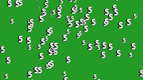 Fallende-3D-Dollarzeichen-Symbol-4k-Animation-Auf-Grünem-Hintergrund