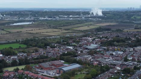 English-industry-urban-landscape-overlooking-motorway-and-power-station-aerial-view-rising