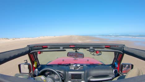 POV-while-driving-on-the-beach,-roof-top-removed-from-off-road-vehicle---South-Padre-Island,-Texas