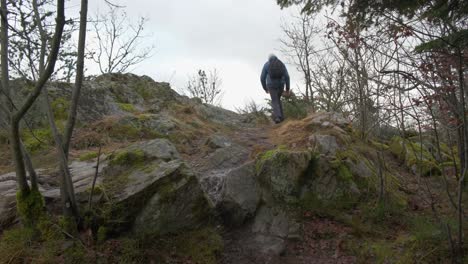 Man-hiking-on-a-rocky-path