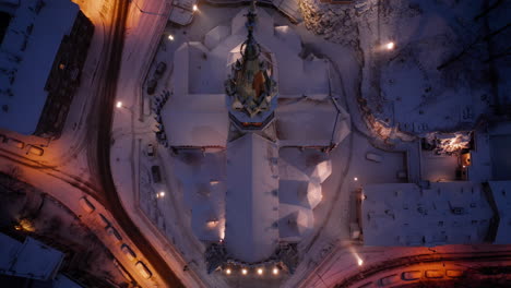 Winter-in-Krakow,-Poland---Aerial-view-of-St