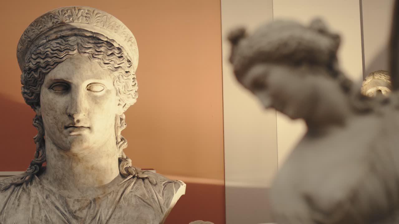 Premium stock video - Ancient antique statue of a young woman in a ...