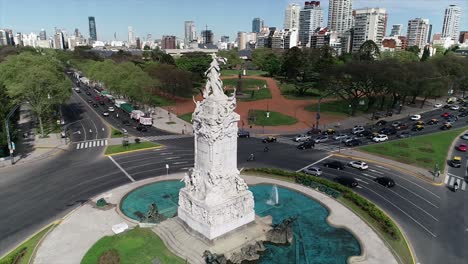 Aerial-view-of-the-Magna-Carta-monument,-Buenos-Aires,-Argentina,-wide-circle-shot