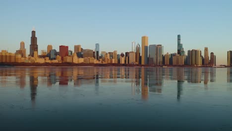 Panoramic-View-of-Chicago-Skyline-on-Winter-Morning