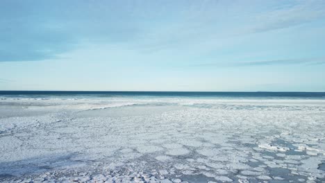 Aerial-Drone-shot-frozen-lake,-ice-field-,frozen-lake