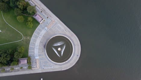 Aerial-view-over-the-Point-state-park-fountain,-in-Pittsburgh---overhead,-drone-shot