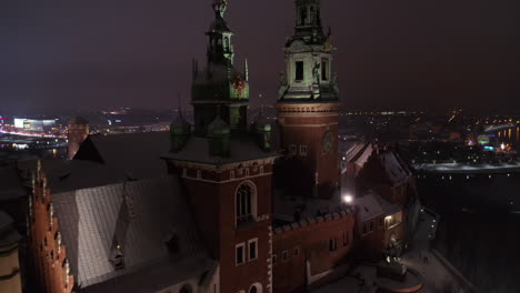 Winter-in-Krakow,-Poland---Aerial-view-of-Wawel-Castle