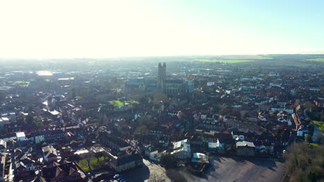 Drone-footage-moving-towards-the-Canterbury-Cathedral-at-high-altitude