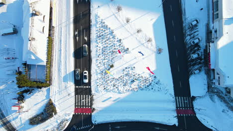 Aerial-Gdansk-urban-winter-streets-intersection-after-a-snowfall